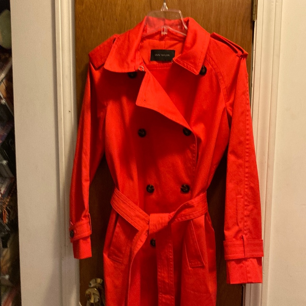 Ann Taylor trench coat.  Like new condition.  Size small. Bright red color.